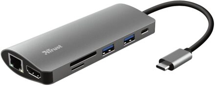 Trust Dalyx 7-in-1 USB-C-adapter USB Hub Grijs