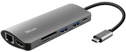 Trust Dalyx 7-in-1 USB-C-adapter USB Hub Grijs