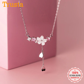 Trustdavis 925 Sterling Silver Temperament Shell Flower Chian Heart Necklace for Women Wedding Party Fine S925 Jewelry DA1334