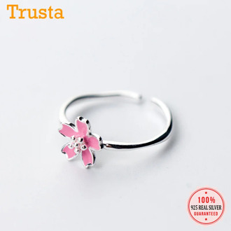 Trustdavis Genuine 925 Sterling Silver Fashion Romantic Love Flower Cocktail Ring For Vogue Women Party S925 Ring Jewelry DS202