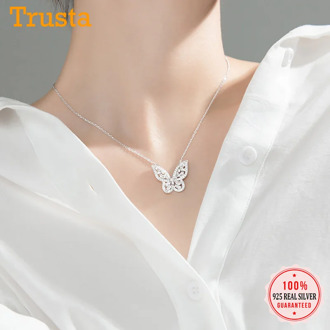 Trustdavis Luxury 925 Sterling Silver Sweet Butterfly Dazzling CZ Clavicle Necklace For Women Wedding Party S925 Jewelry DA1526