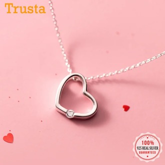 Trustdavis Real 925 Sterling Silver Romantic Heart White Pink CZ Clavicle Necklace For Women Wedding Party Fine Jewelry DS1092
