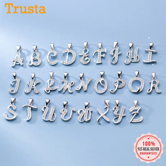 Trustdavis Real 925 Sterling Silver Simple 26 Letter Shiny CZ Pendant DIY Accessories For Women Wedding Fine S25 Jewelry DA1990