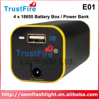 TrustFire E01 Rechargeable Waterproof 4 x 18650 Battery Box / Power Bank - Black
