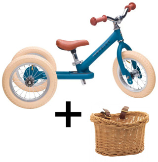 Trybike Steel loopfiets blauw met mandje Blauw met bruin