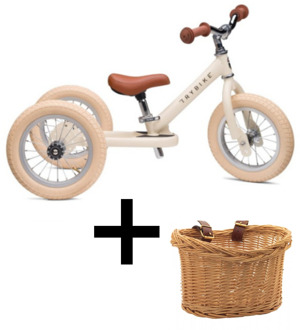 Trybike Steel loopfiets creme met mandje Creme, Bruin