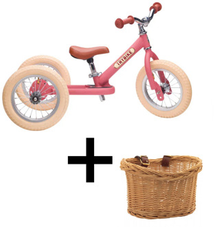 Trybike Steel loopfiets roze met mandje Roze, bruin