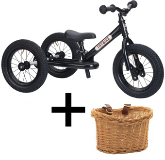 Trybike Steel loopfiets zwart met mandje Zwart, Bruin
