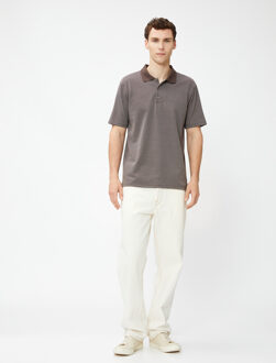 TSHIRT SS POLO Buttoned Polo Neck Short Sleeve Geometric Printed T-Shirt Bruin