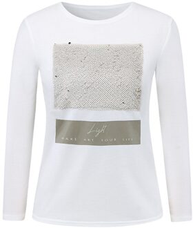 Tshirt Vrouwen Sequin Lange Mouwen Casual O Hals T-shirt Casual Basic Elegante Tops Poleras Camiseta Top Vrouwen T-shirt Haut femme B / M