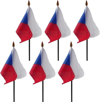 Tsjechie - 6x - mini vlaggetje van 10 x 15 cm op stokje - Landen vlag - H27 cm