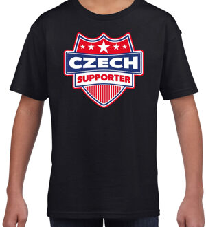 Tsjechie / Czech schild supporter  t-shirt zwart voor kinderen XL (158-164)