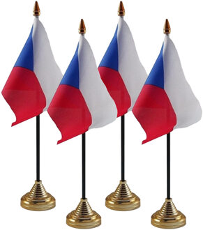 Tsjechie tafelvlaggetjes - 4x stuks - 10 x 15 cm - met gouden standaard - H27 cm - versiering