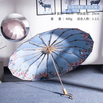 Ttk Licht Luxe Retro Umbrella16-bone Opvouwbare Paraplu Rose Goud Lijm Anti-Ultraviolet Dual-Purpose Paraplu Voor Vrouwen geel