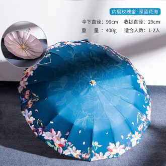 Ttk Licht Luxe Retro Umbrella16-bone Opvouwbare Paraplu Rose Goud Lijm Anti-Ultraviolet Dual-Purpose Paraplu Voor Vrouwen Rood