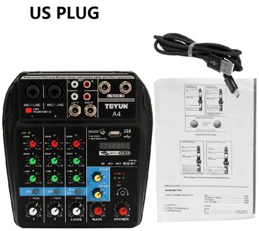 TU04 BT 4 Kanalen Sound Mixing Console Record 48V Phantom Power Monitor AUX Paths Plus Effecten Audio Mixer met USB US plug