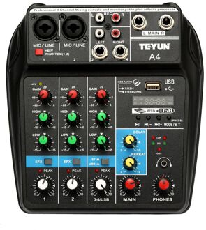 TU04 BT 4 Kanalen Sound Mixing Console Record 48V Phantom Power Monitor AUX Paths Plus Effecten Audio Mixer met USB zoals de afbeelding