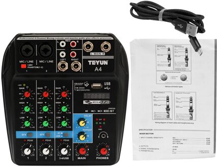 TU04 Bt Sound Mixing Console Record 48V Phantom Power Monitor Aux Paths Plus Effecten 4 Kanalen Audio Mixer Met usb