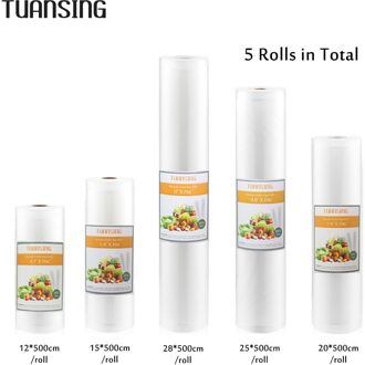 TUANSING 5 Rolls/Lot Keuken Voedsel Vacuümzak Opbergzakken voor Vacuumsealer Voedsel Houden 12 + 15 + 20 25 28 cm * 500 cm