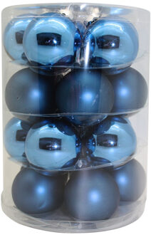 Tube met 20 blauwe kerstballen van glas 6 cm glans en mat - Kerstbal