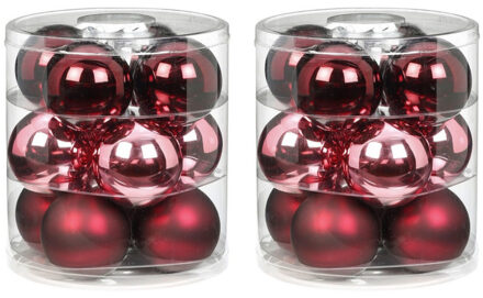 Tube met 24x roze/rode kerstballen van glas 8 cm glans en mat - Kerstbal Multikleur