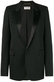 Tube Tuxedo Jacket In Grain De Poudre Saint Laurent , Black , Dames - Xl,L,M,S