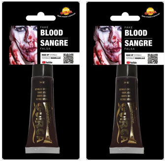Tube vloeibaar horror nepbloed - 2x - schmink - rood - 20 ml - Halloween