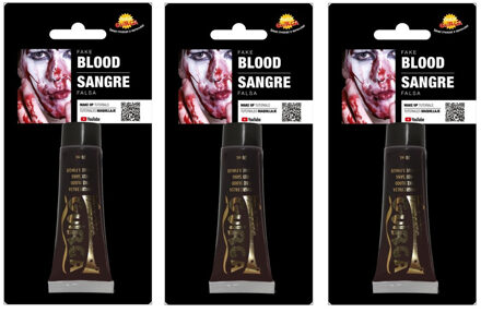 Tube vloeibaar horror nepbloed - 3x - schmink - rood - 20 ml - Halloween