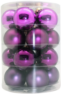 Tubes met 20x paarse kerstballen van glas 6 cm glans en mat - Kerstbal