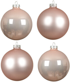 Tubes met 4x lichtroze kerstballen van glas 10 cm glans en mat