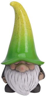 Tuin beeld tuinkabouter gnoom met groen/gele muts 23 cm - Tuinbeelden