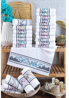 Tuin Bloemen Embroideried 12'li 30 X50 Cm Hand En Gezicht Handdoek Set