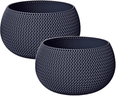 Tuin bloempot/plantenpot Splofy - 2x - rond - kunststof - antraciet - D18 x H16 cm - 2,3 liter