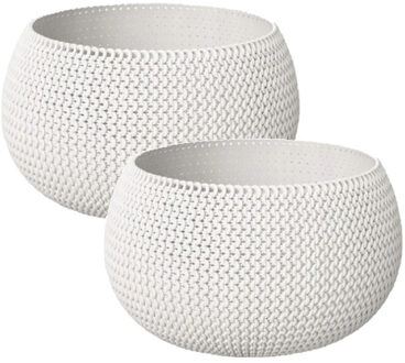 Tuin bloempot/plantenpot Splofy - 2x - rond - kunststof - wit - D18 x H16 cm - 2,3 liter