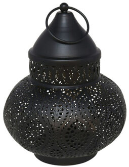 Tuin deco lantaarn - Marokkaanse sfeer stijl - zwart/goud - D15 x H19 cm - metaal - buitenverlichting - buitenverlichtin