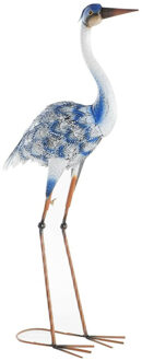 Tuin decoratie dieren/vogel beeld - Metaal - Reiger - 42 x 80 cm - buiten - blauw - Beeldjes