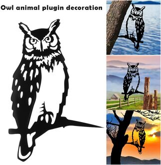 Tuin Dier Decoratie Stake Metal Art Uil Silhouet Tak Invoegen Ornament Voor Outdoor Boom @ Ls