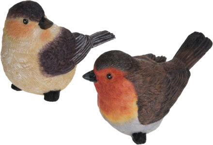 Tuin/huis decoratie beeldjes set van 2x vogeltjes - polystone - 12 cm
