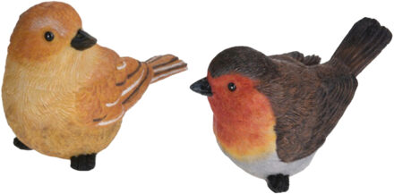 Tuin/huis decoratie beeldjes set van 2x vogeltjes - polystone - 12 cm