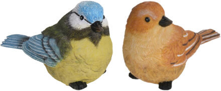 Tuin/huis decoratie beeldjes set van 2x vogeltjes - polystone - 12 cm