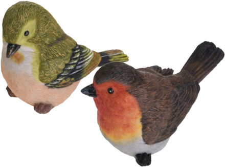 Tuin/huis decoratie beeldjes set van 2x vogeltjes - polystone - 12 cm