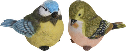 Tuin/huis decoratie beeldjes set van 2x vogeltjes - polystone - 12 cm