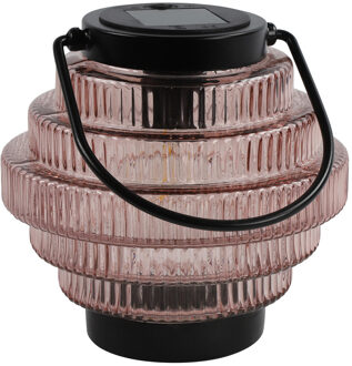 Tuin lantaarn Jardin - solar - roze/zwart - D16 x H16 cm - metaal/glas - buiten
