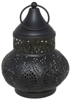 Tuin lantaarn - Marokkaanse sfeer - zwart/goud - D12 x H16 cm - metaal