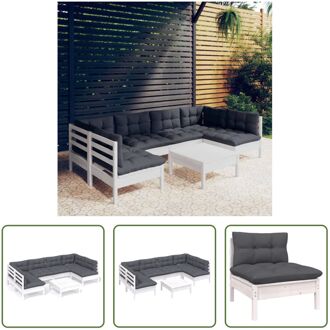 Tuin Loungeset Grenenhout - Wit - Hoekbank 63.5x63.5x62.5cm - Middenbank 63.5x63.5x62.5cm