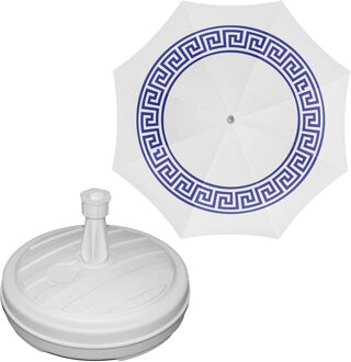 Tuin parasol Athene - met vulbare parasolvoet in wit - doek wit/blauw - D180 cm - polyester