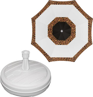 Tuin parasol Ghana - met vulbare parasolvoet in wit - doek wit/bruin - D180 cm - polyester