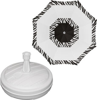 Tuin parasol Kenia - met vulbare parasolvoet in wit - doek wit/zwart - D180 cm - polyester