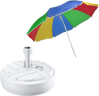 Tuin parasol met voet van 10 liter - multi kleuren strepen - polyester/kunststof - Dia 180 cm