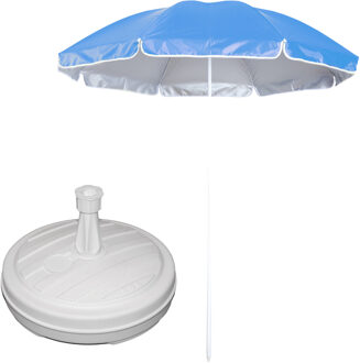 Tuin parasol - met vulbare parasolvoet in wit - doek blauw - D150 cm - polyester